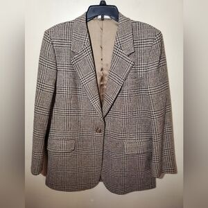 Vintage Made In Usa Houndstooth Brown Blazer Size 14